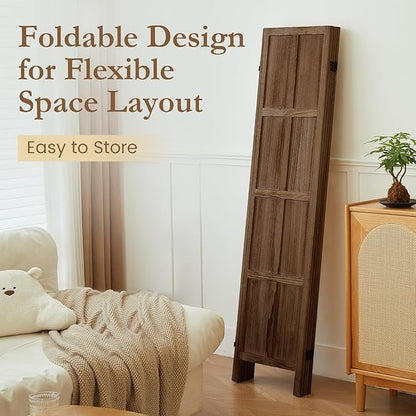 ALeesing 4 Panel Room Divider, 5.6Ft Wood Room Dividers and Folding Privacy - Image 4