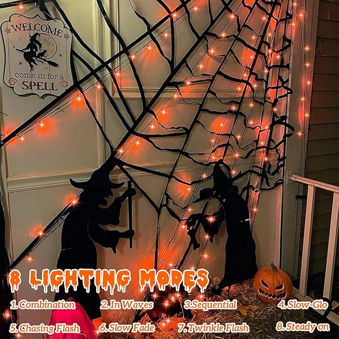 YEGUO 165ft 500 LED Halloween Lights Outdoor Waterproof, 8 Modes Orange Strin...