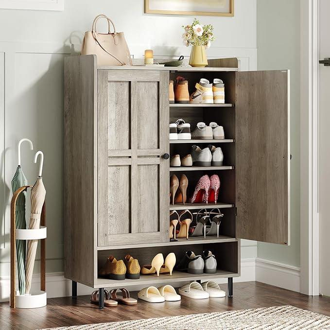 ONBRILL Shoe Cabinet with Cross Molding Doors, 6-Tier Shoe Storage Cabinet with by ONBRILL