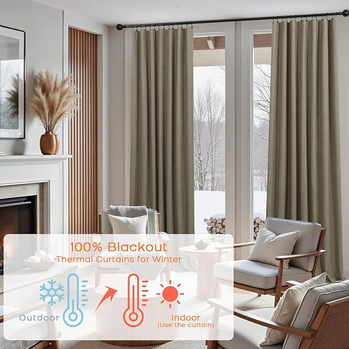 KOUFALL Soundproof Blackout Curtains 90 Inch Long Linen Black Out Noise - Image 2