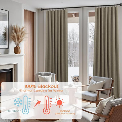 KOUFALL Soundproof Blackout Curtains 90 Inch Long Linen Black Out Noise - Image 2