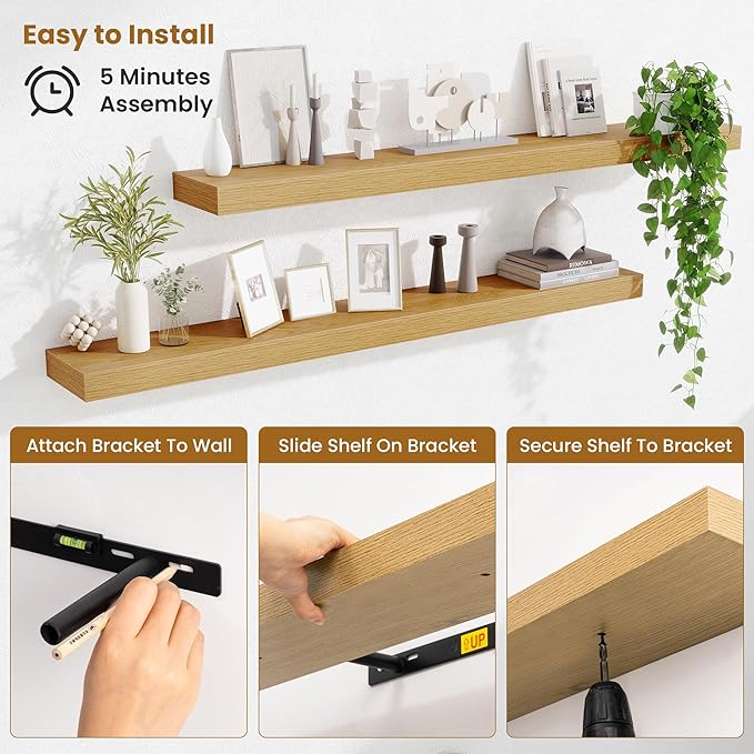 Fun Memories Floating Shelves 48 Inch, Extra Large Wood Shelf Set of 2 - Image 5
