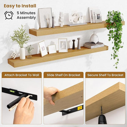 Fun Memories Floating Shelves 48 Inch, Extra Large Wood Shelf Set of 2 - Image 5