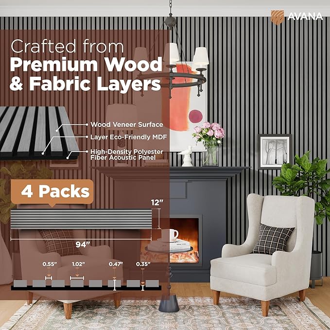 Avana Acoustic Wood Wall Panels – 94.4 x 12.6 Inch Gray Oak Acoustic Panels 4 - Image 4