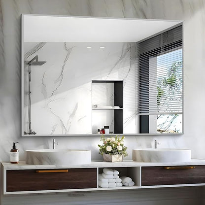 Silver Bathroom Mirror, Bathroom Rectangular Mirror Modern Wall Mirror - Image 2
