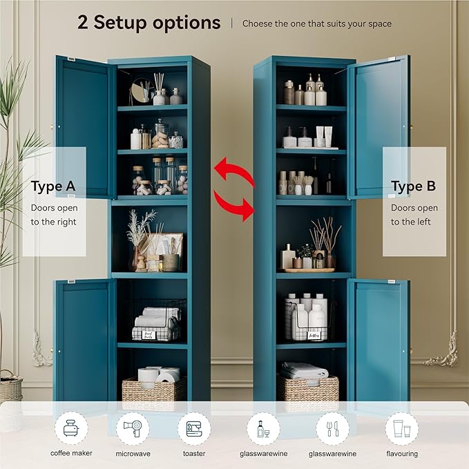 2-Door Metal Storage Cabinet, Tall Slim Pantry Organizer - Image 5