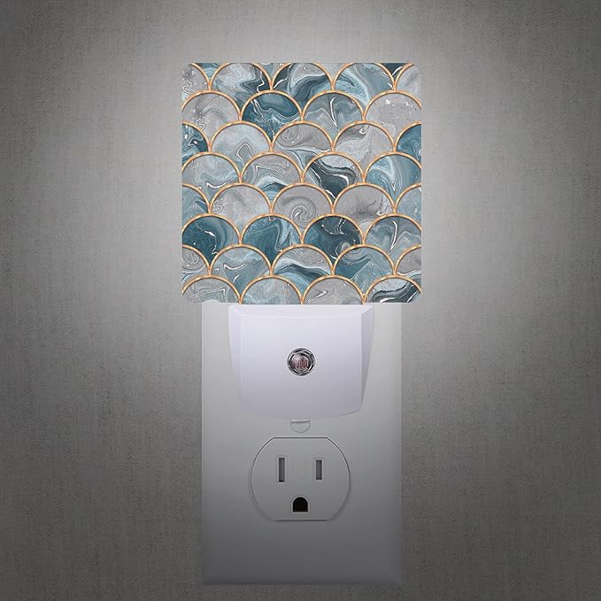Smoaffly Mermaid Fish Scales Marble Night Light Plug-in LED Nightlights Auto - Image 2