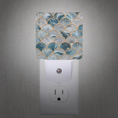 Smoaffly Mermaid Fish Scales Marble Night Light Plug-in LED Nightlights Auto - Image 2
