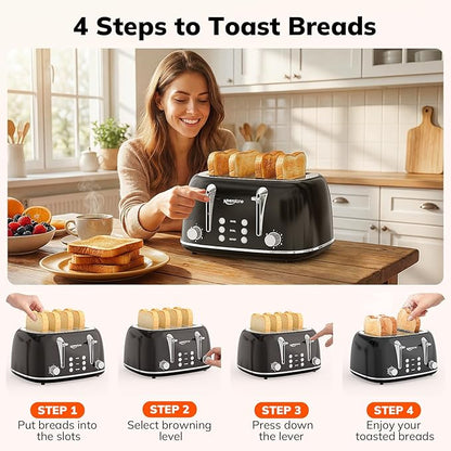 Keenstone Toaster 4 Slice, Retro Stainless Steel Wide Slot Toaster - Image 7