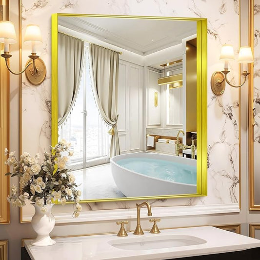 CIRCUMI Gold Bathroom Mirror, Brushed Finish, Tempered Glass, Mirror by CIRCUMIMirror