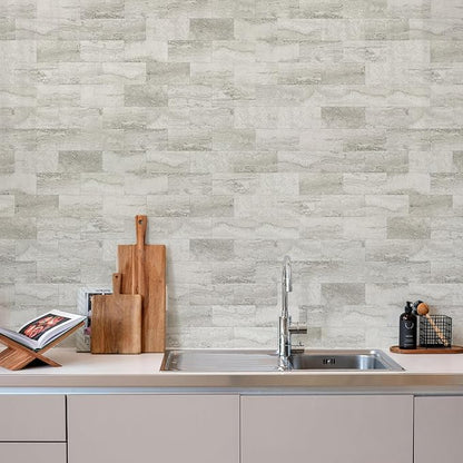 Vamos Tile 100-Piece Matt Beige Mixed Grey Slate Peel and Stick Backsplash - Image 7