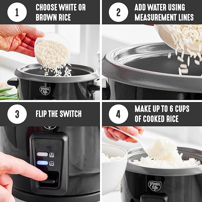 GreenLife Rice Cooker with Removable PFAS-Free Ceramic Nonstick Pot, 3-Cups - Image 10