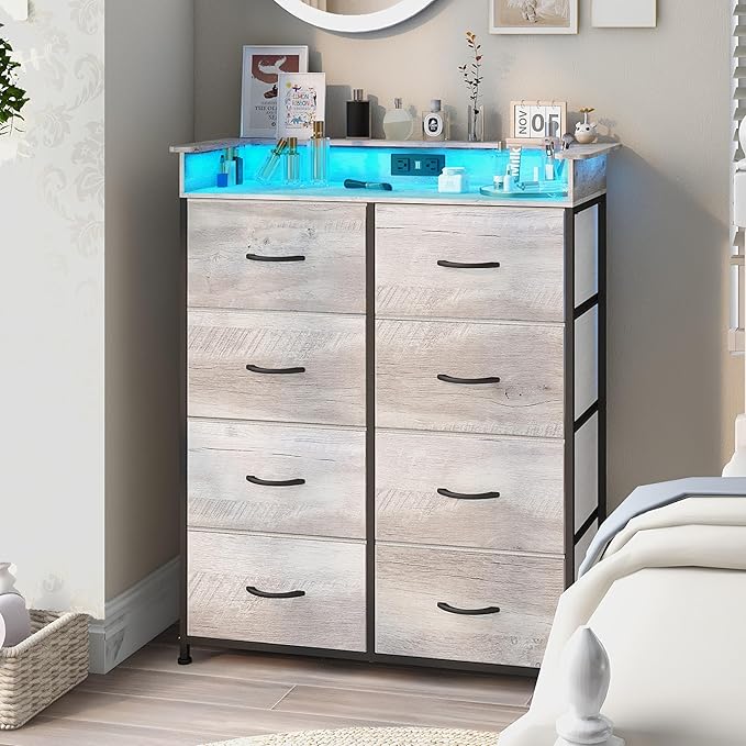 Dresser for Bedroom with Charing Station Grey Dresser with LED Lights Tall by EXOTICA