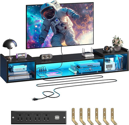 70.9"W Floating TV Stand with LED Lights & Power Outlets by Romorgniz