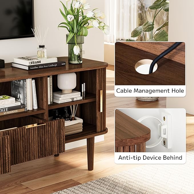 DAMCROP 62.4 Inch Fluted TV Stand, Modern Media Console Table - Image 5