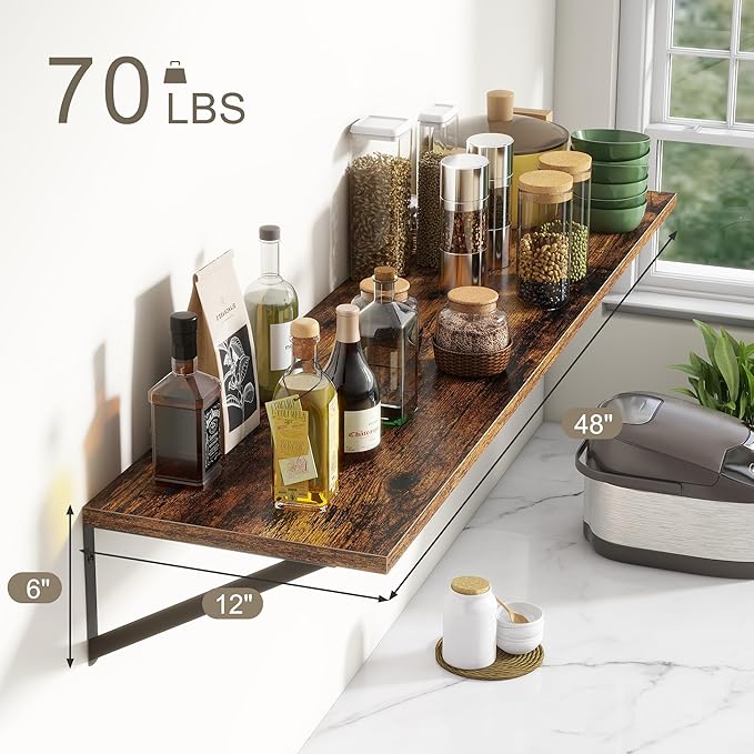 12 Inch Deep Floating Shelves, 48W x 12D Floating Shelves, Deep Wall Shelves - Image 3
