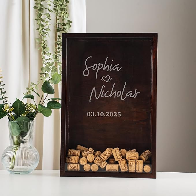 ARYCRAFTS Personalized Wooden Wine Cork Holder Shadow Box – Custom Engraved - Image 4