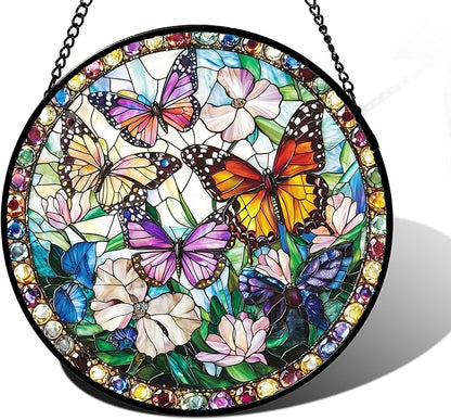 DASTOLL Stained Glass Window Hanging, Colorful Butterfly Suncatcher by DASTOLL