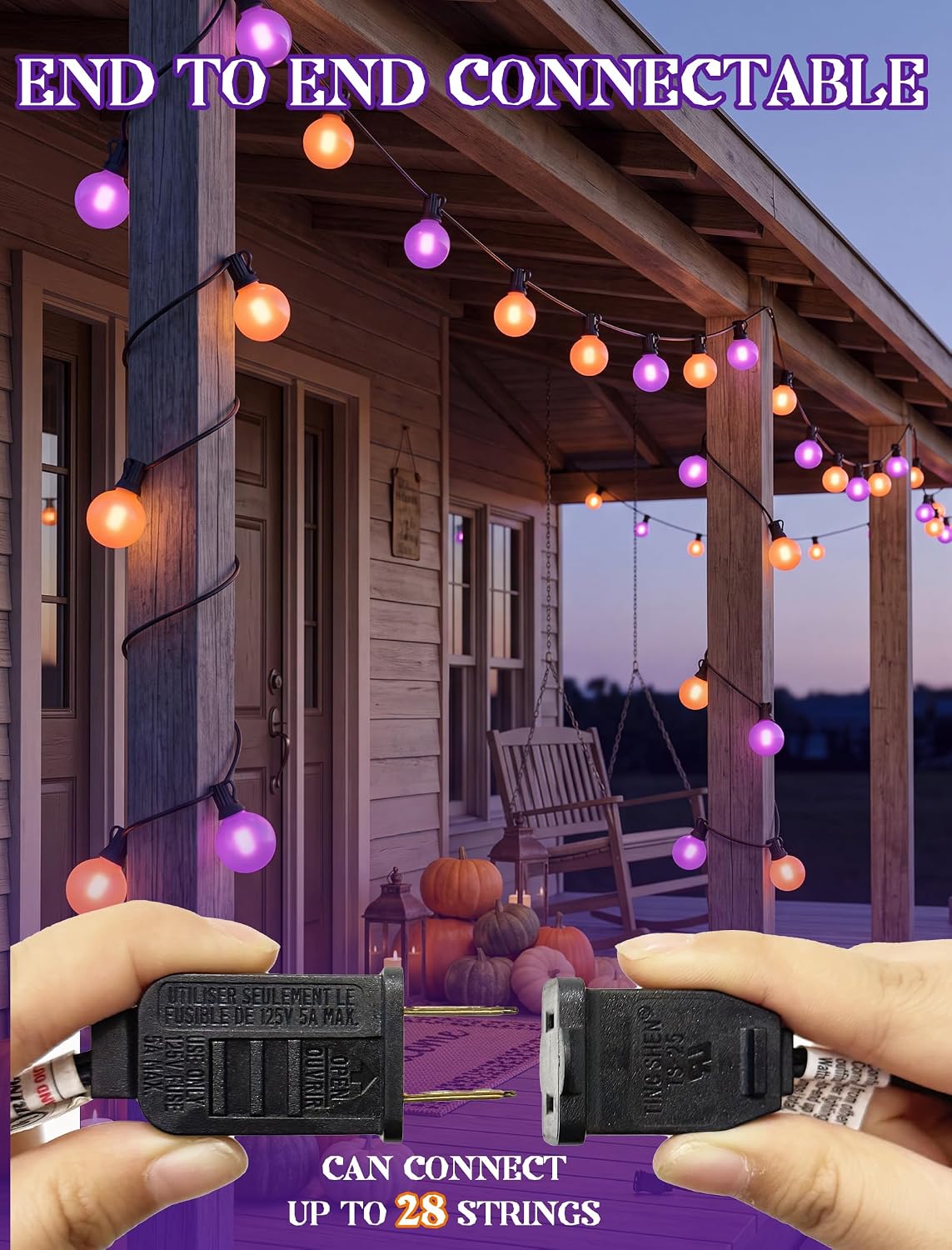 50FT G40 Halloween Orange and Purple Globe String Lights Outdoor Waterproof