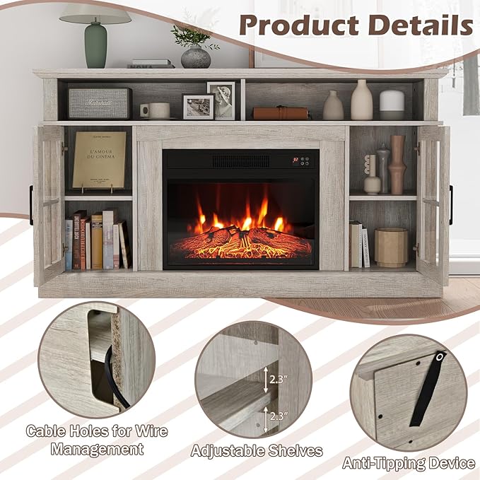 SIMOE Electric Fireplace TV Stand, 58 Inch Modern Console - Image 4
