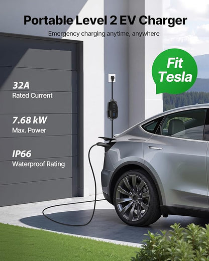 VEVOR Level 2 Tesla Charger, 32 Amp Adjustable Current, 240V Portable Home - Image 2