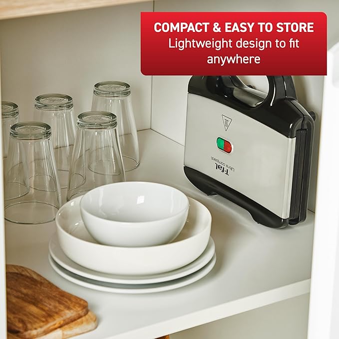 T-fal Compact Sandwich Maker, Stainless Steel, Indicator Lights, Cool Touch - Image 3
