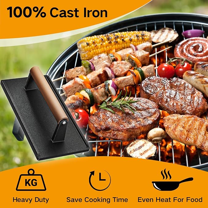 Yoehka Cast Iron Grill Press-1PCS, Heavy Duty Bacon/Burger/Griddle/Chef Press - Image 3