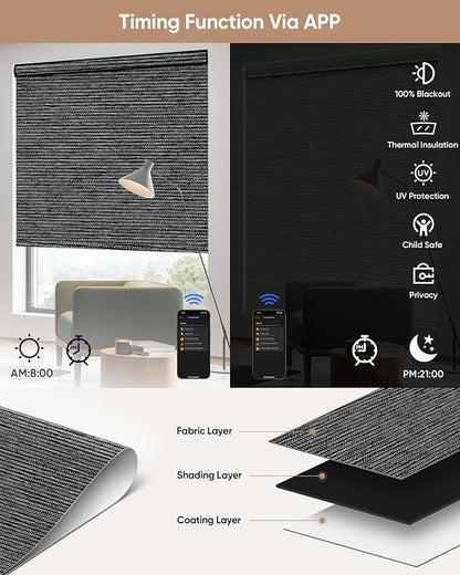 Kincmo Motorized Blinds with Remote, 100% Blackout Motorized Roller Shades Work - Image 4