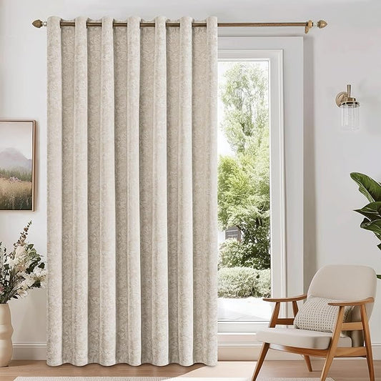 Beauoop Beige Floral Jacquard Blackout Curtains 84 Inches Long by Beauoop