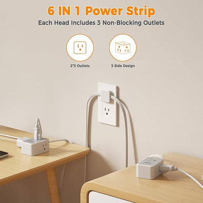 TESSAN Twin Extension Cord 12 FT, Double Ended Flat Plug Surge Protector Power - Image 3