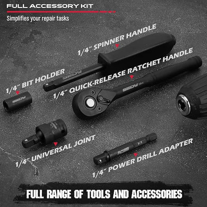 64-Piece 1/4" Drive Impact Socket Wrench Driver-Bits Set, Cr-V Metric - Image 5