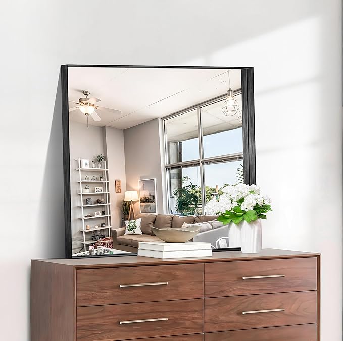 CIRCUMI Black Bathroom Mirror, Brushed Finish, Tempered Glass, Square Mirror - Image 2