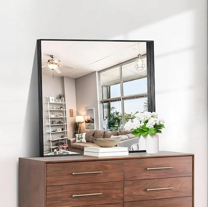 CIRCUMI Black Bathroom Mirror, Brushed Finish, Tempered Glass, Square Mirror - Image 2