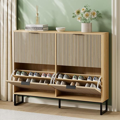 Shoe Cabinet Storage with 4 Flip Drawers, Narrow Hidden Shoe Organizer Cabinet by NOVAMAISON