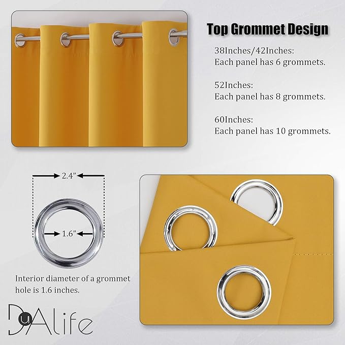 DUALIFE Dark Yellow Blackout Curtains - Image 3