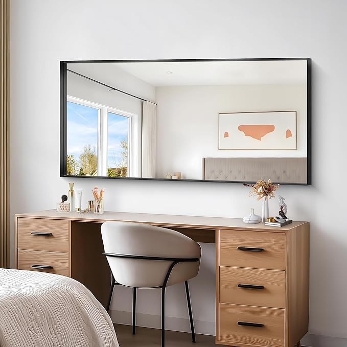 Black Bathroom Mirror, 30x60 Inch Rectangular Deep Frame Mirror, Large Wall - Image 6