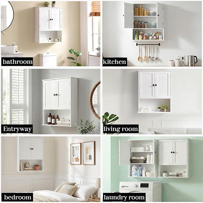 Bathroom Wall Cabinet, Over Toilet Storage Hanging Cabinet Adjustable Shelves - Image 3