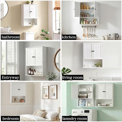 Bathroom Wall Cabinet, Over Toilet Storage Hanging Cabinet Adjustable Shelves - Image 3