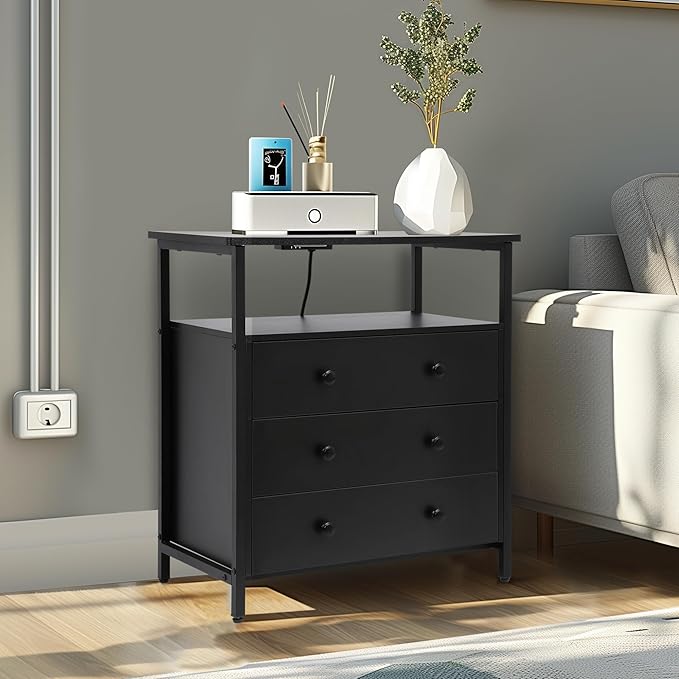 Edbuosy 3 Wooden Drawers Nightstand, 27 Inch Wide Night Stand Set 2 - Image 8