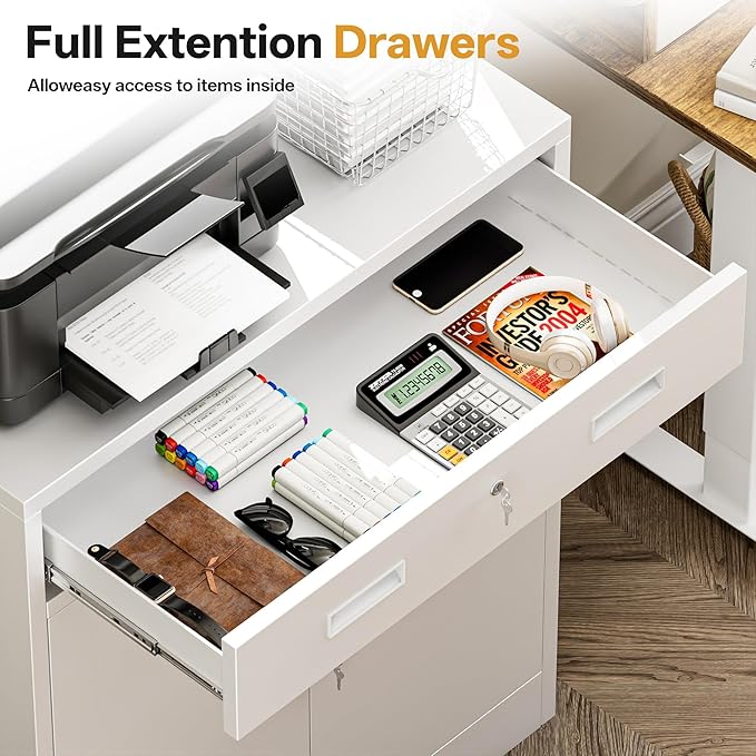 Metal Storage Cabinets with Drawer, Small White Steel File Cabinet - Image 6