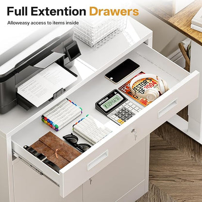 Metal Storage Cabinets with Drawer, Small White Steel File Cabinet - Image 6