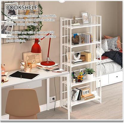 4NM No Assembly 5 Tiers Folding Bookshelf, 59.4" H Foldable Storage Shelves - Image 4