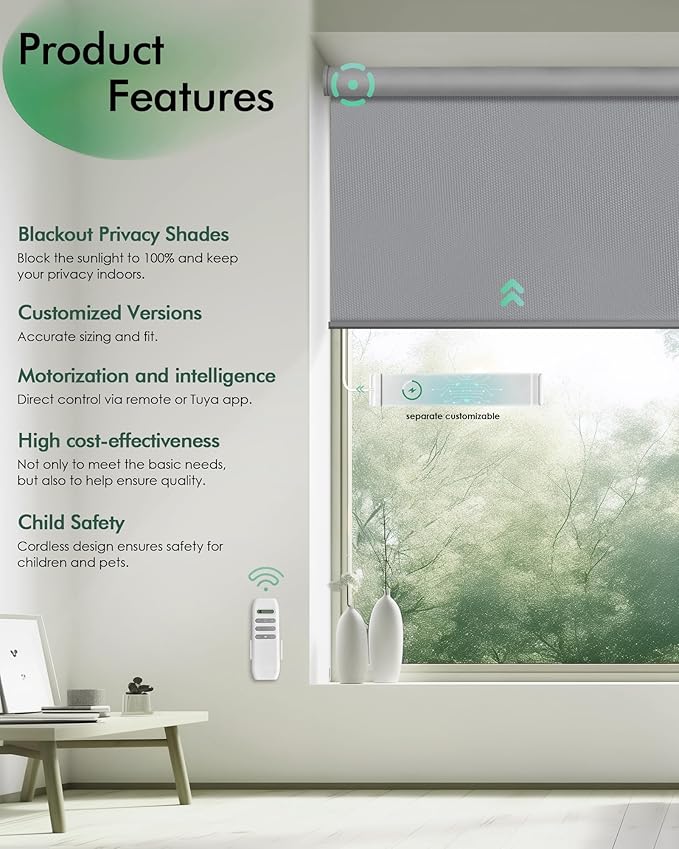 Yoolax Motorized Blinds with Remote, Automatic Roller Shades Cordless Electric - Image 2