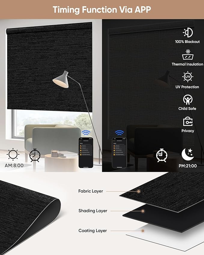 Kincmo Motorized Blinds with Remote, 100% Blackout Motorized Roller Shades Work - Image 4