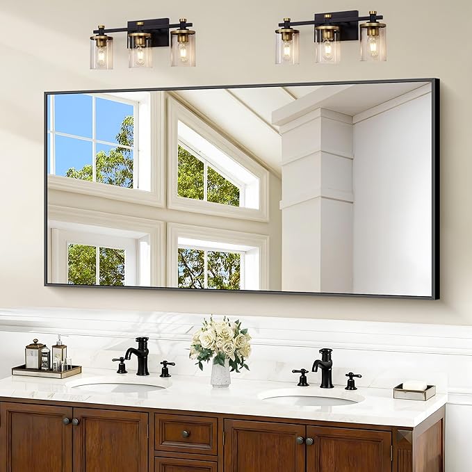 Black Bathroom Mirror for Wall, 55x30 Inch Rectangle Mirrors - Image 2