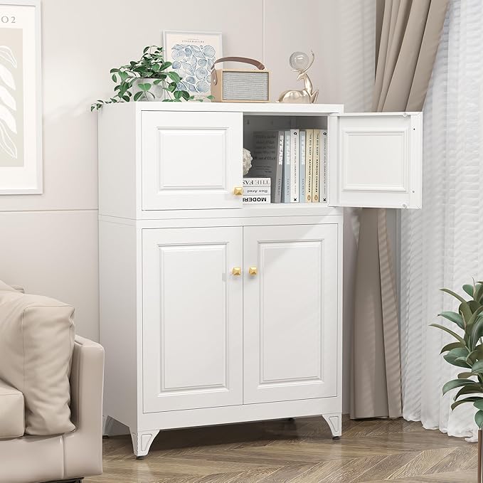 Metal Storage Cabinet with Doors, Small Kitchen Storage Cabinets, Steel - Image 6