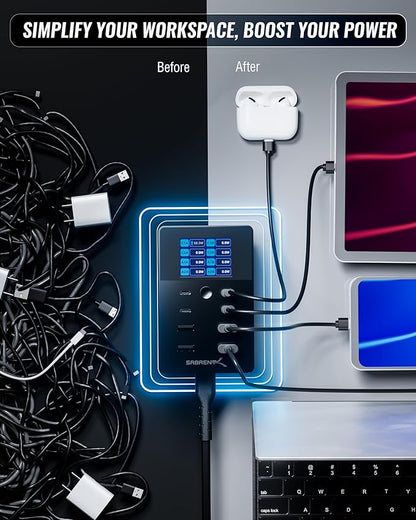 SABRENT Charger, 252W 8-Port Desktop Charging Station w/Real-Time LCD Display - Image 4