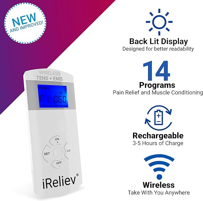 iReliev Wireless TENS + EMS Therapeutic Wearable System Wireless TENS Unit + - Image 4