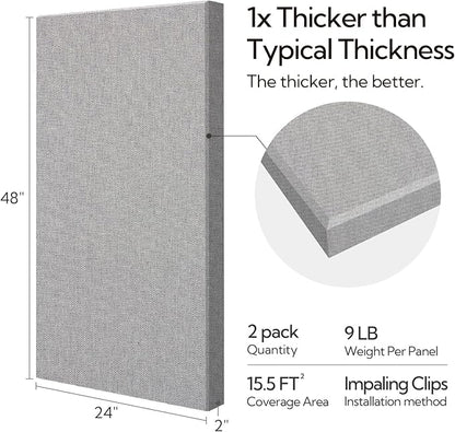 Olanglab Sound Absorbing Acoustic Wall Panels 2 Pack, Large Fabric Wrapped - Image 2