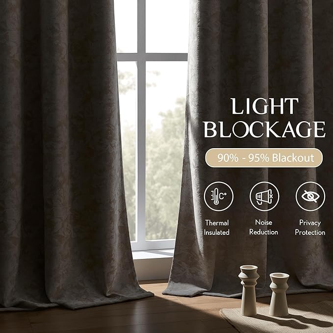 Beauoop Beige Floral Jacquard Blackout Curtains 96 Inches Long 2 Panels - Image 4